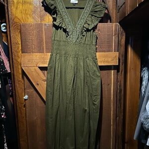 Olive Green Ruffled Dress